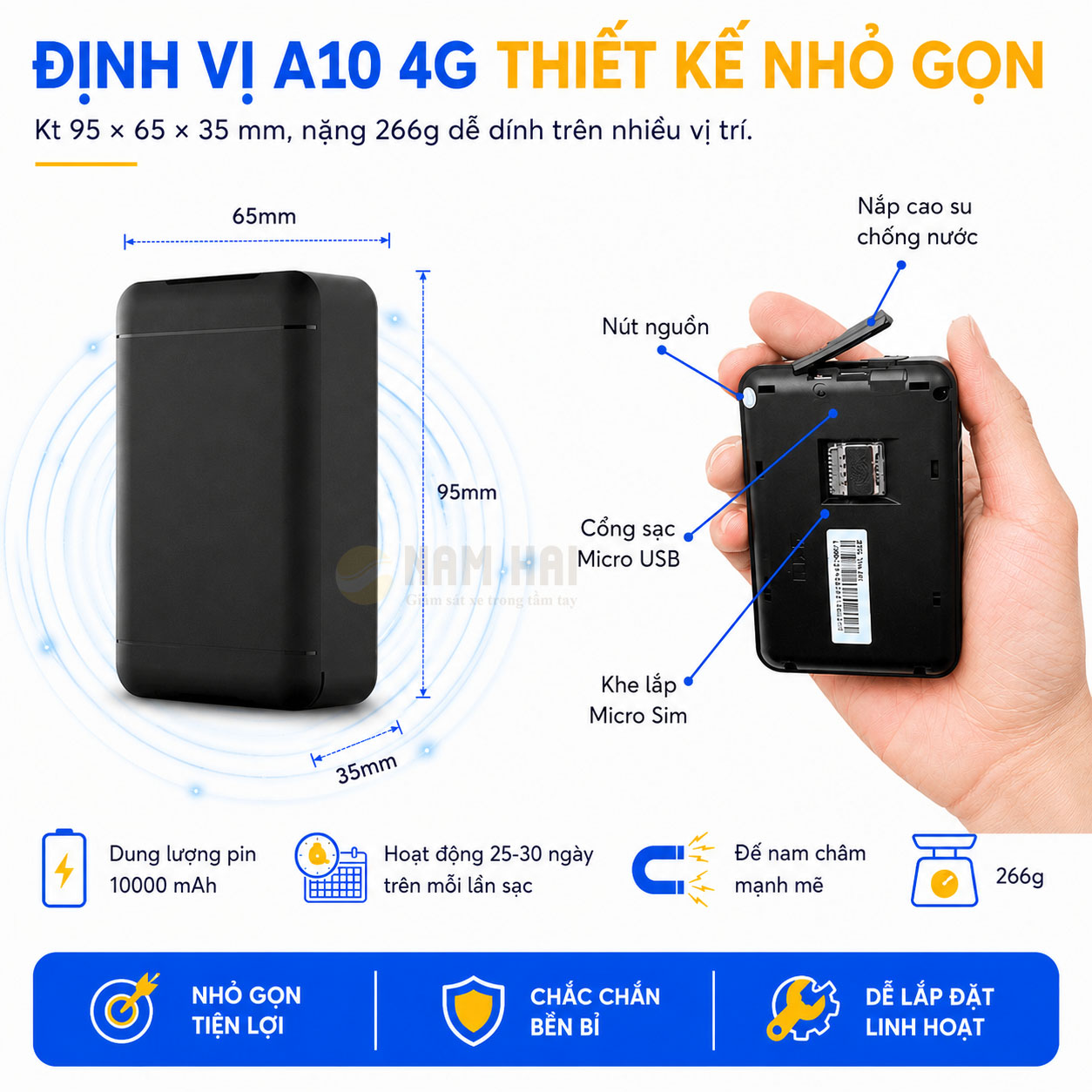 Định Vị A10 4G thiết kế nhỏ gọn có nam châm dính rất chắc chắn