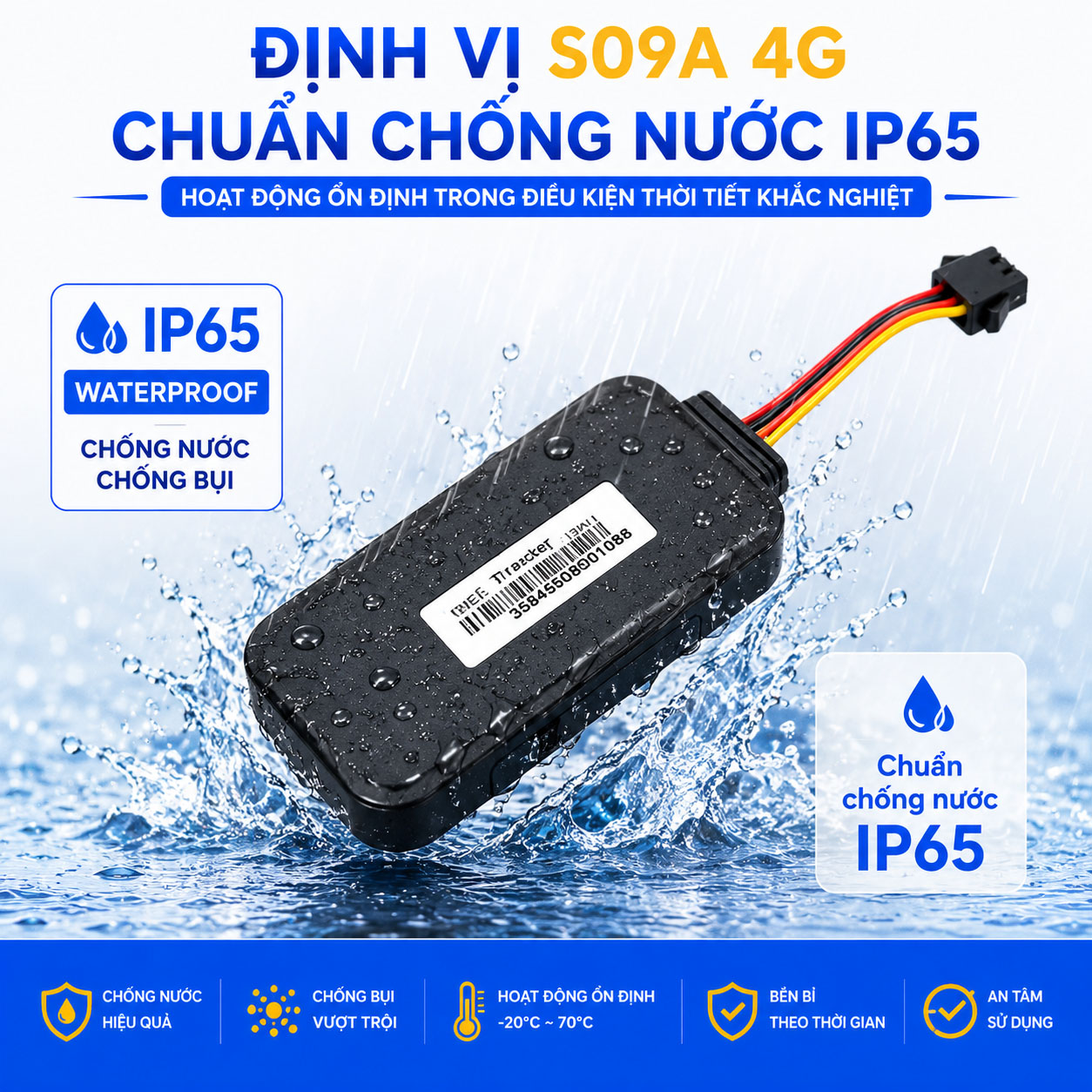 Thiết bị định vị S09A 4G chuẩn chống nước ip65 hoạt động được trong mọi điều kiện khắc nghiệt