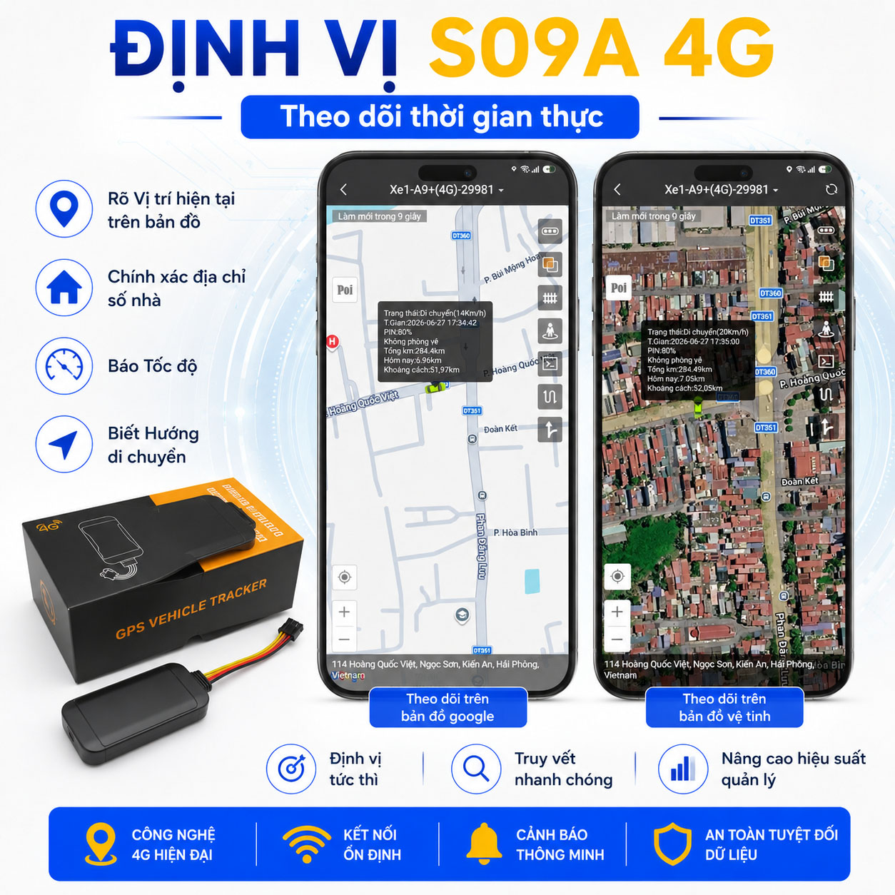 Thiết bị định vị S09A 4G theo dõi vị trí thời gian thực
