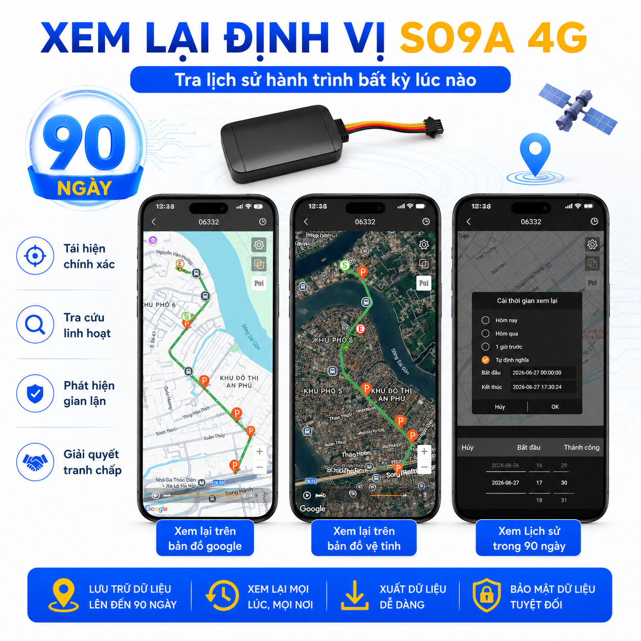 Thiết bị định vị S09A 4G xem lại lịch sử hành trình trong 90 ngày