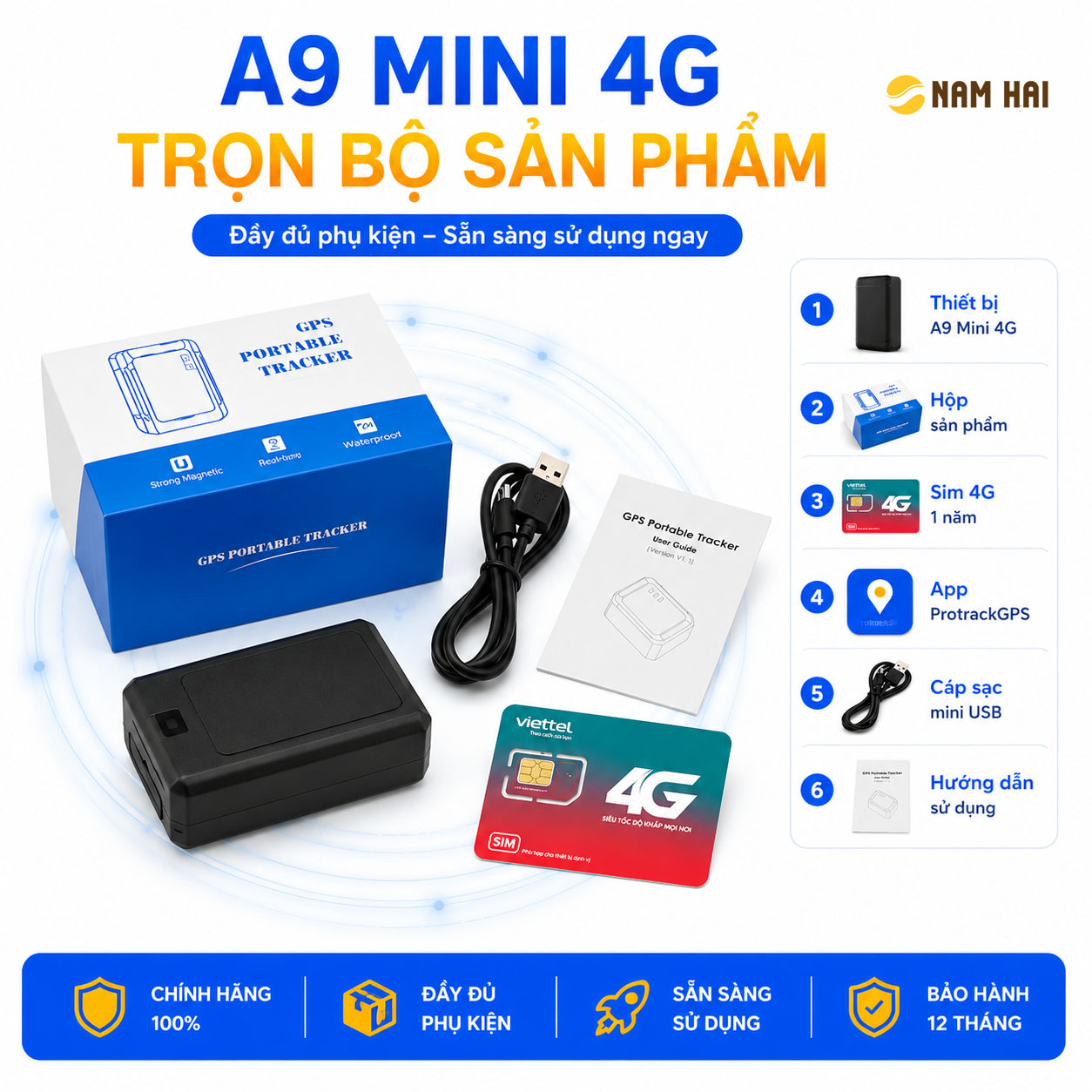 Thiet-bi-dinh-vi-khong-day-A9Mini-4G-tronbo A9 mini 4G trọn bộ sản phẩm gồm thiết bị dây sạc sim sách hướng dẫn